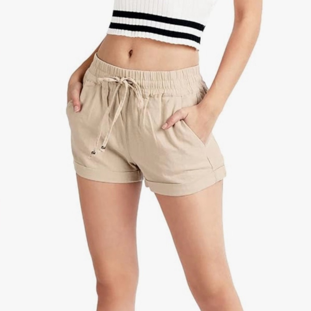 Love Tree | Women’s Juniors Breeze
Linen, Side Pockets Cuffed Tan Shorts Size L